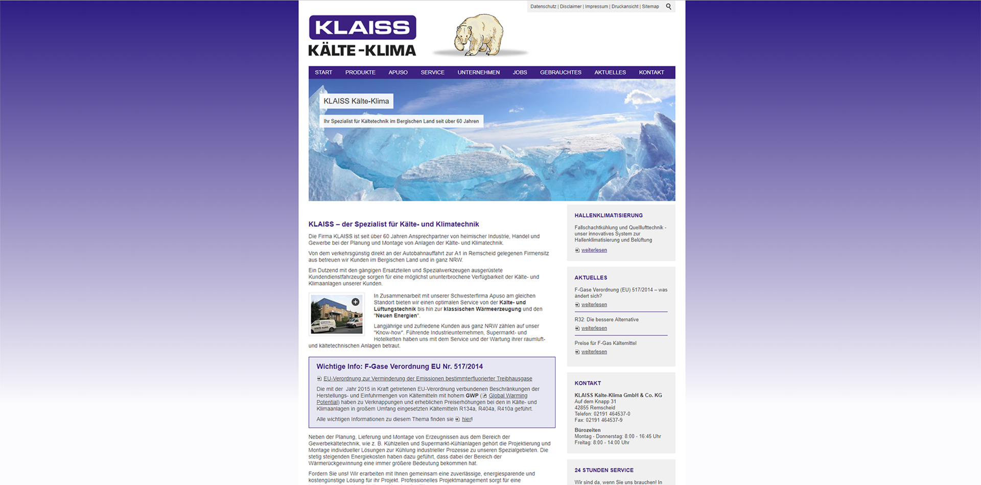 Internetauftritt der  KLAISS Kälte-Klima GmbH & Co. KG